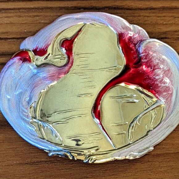 Vintage Charmant Red-Pink Swirled Enamel Gold Tone Stretch Belt and Buckle - Picture 1 of 4